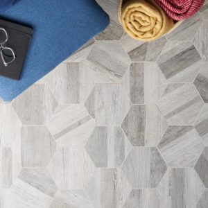 Shower | 1 sq. ft. Caribou Silver Esagona 8″ Hexagon Matte Porcelain Wood Look Tile Silver Bathroom Bathroom