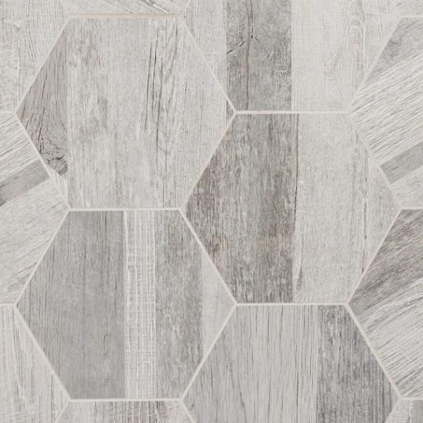 Shower | 1 sq. ft. Caribou Silver Esagona 8″ Hexagon Matte Porcelain Wood Look Tile Silver Bathroom Bathroom