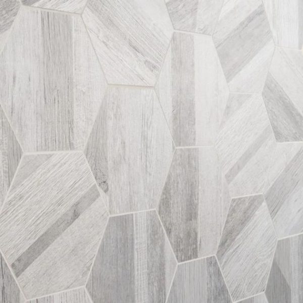 Shower | 1 sq. ft. Caribou Silver Esagona 8″ Hexagon Matte Porcelain Wood Look Tile Silver Bathroom Bathroom