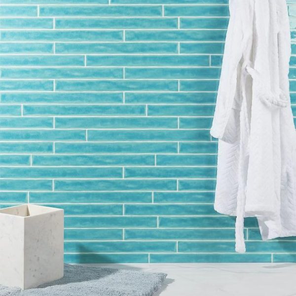 Shower | 1 sq. ft. Carolina Bay 2×20 Polished Crackled Ceramic Wall Tile- Blue + Turquoise Bay Backsplash & Kitchen Backsplash & Kitchen