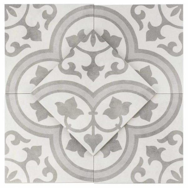 Shower | 1 sq. ft. Cascais Silver Ornate 9×9 Matte Porcelain Tile Silver Ornate Bathroom Bathroom