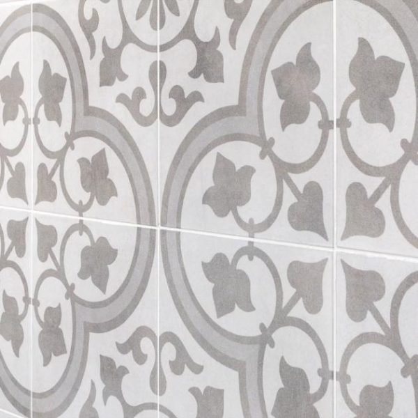 Shower | 1 sq. ft. Cascais Silver Ornate 9×9 Matte Porcelain Tile Silver Ornate Bathroom Bathroom