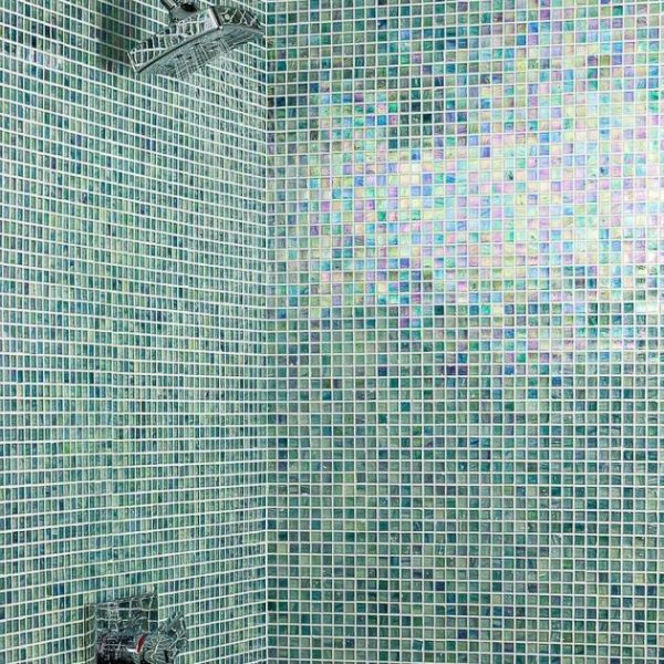 Shower | 1 sq. ft. Celeste Summery Bloom Green 1×1 Glass Polished Mosaic Tile Summery Bloom Bathroom Bathroom