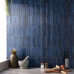 Shower | 1 sq. ft. Curve Fluted Blue 6×12 3D Glossy Ceramic Tile Blue Backsplash & Kitchen Backsplash & Kitchen