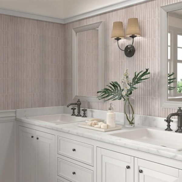 Shower | 1 sq. ft. Curve Fluted Gray 6×12 3D Glossy Ceramic Tile Gray Backsplash & Kitchen Backsplash & Kitchen