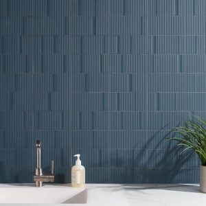 Shower | 1 sq. ft. Division Blue 8×16 Fluted 3D Matte Ceramic Wall Tile Blue Backsplash & Kitchen Backsplash & Kitchen