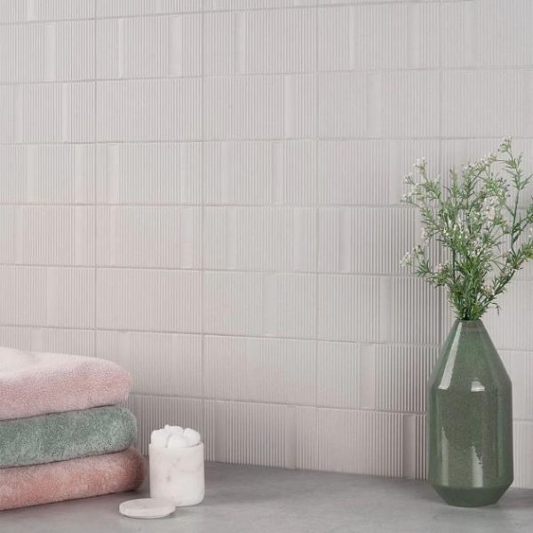 Shower | 1 sq. ft. Division Silver 8×16 Fluted 3D Matte Ceramic Wall Tile Silver Backsplash & Kitchen Backsplash & Kitchen