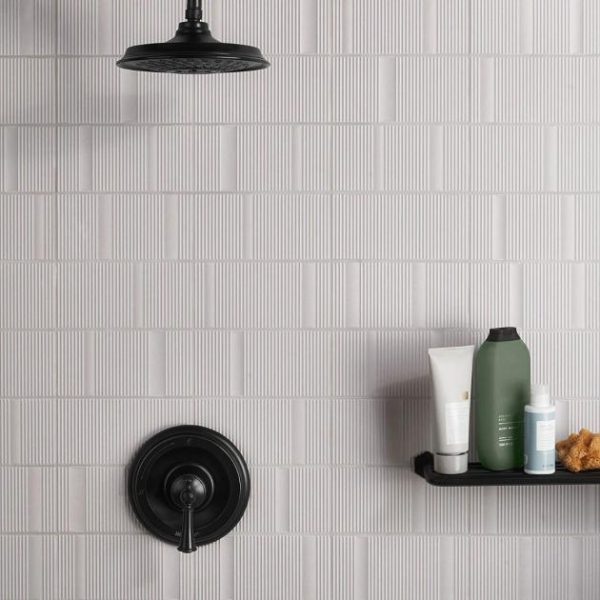 Shower | 1 sq. ft. Division Silver 8×16 Fluted 3D Matte Ceramic Wall Tile Silver Backsplash & Kitchen Backsplash & Kitchen