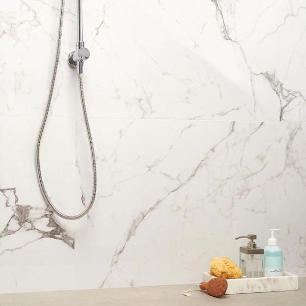 Shower | 1 sq. ft. DreamStone Statuario Venato 24×48 Polished Porcelain Tile Venato Polished Bathroom Bathroom