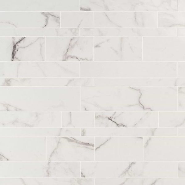 Shower | 1 sq. ft. DreamStone Statuario Venato Railroad Polished Porcelain Mosaic Railroad Polished Backsplash & Kitchen Backsplash & Kitchen