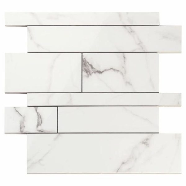 Shower | 1 sq. ft. DreamStone Statuario Venato Railroad Polished Porcelain Mosaic Railroad Polished Backsplash & Kitchen Backsplash & Kitchen