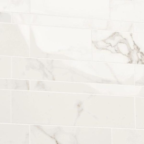 Shower | 1 sq. ft. DreamStone Statuario Venato Railroad Polished Porcelain Mosaic Railroad Polished Backsplash & Kitchen Backsplash & Kitchen