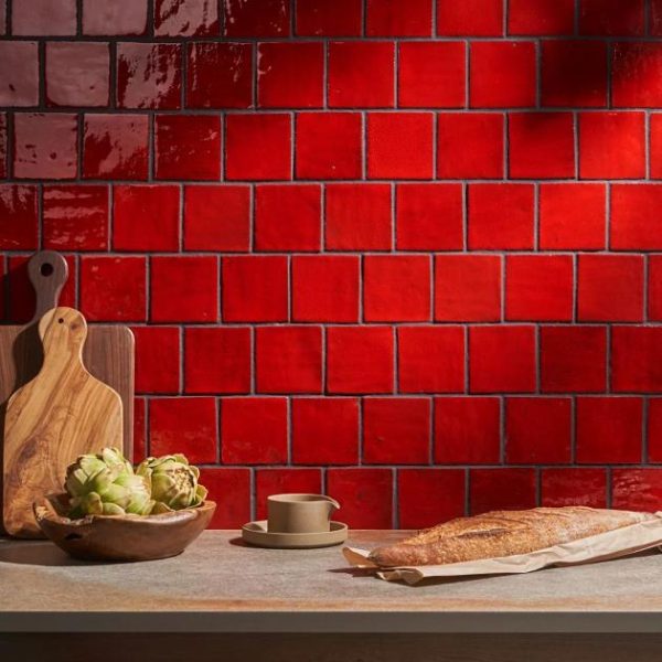 Shower | 1 sq. ft. Emery Selenium Red 4×4 Square Handmade Crackled Glossy Terracotta Tile Red Backsplash & Kitchen Backsplash & Kitchen