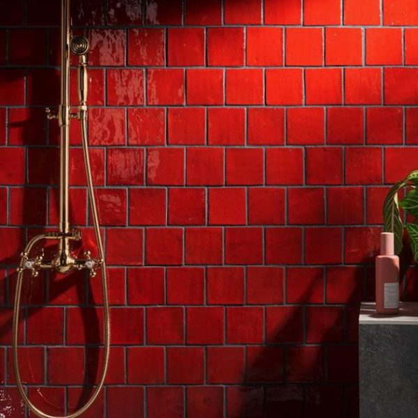 Shower | 1 sq. ft. Emery Selenium Red 4×4 Square Handmade Crackled Glossy Terracotta Tile Red Backsplash & Kitchen Backsplash & Kitchen