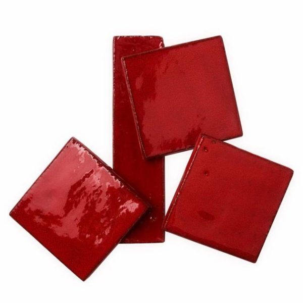 Shower | 1 sq. ft. Emery Selenium Red 4×4 Square Handmade Crackled Glossy Terracotta Tile Red Backsplash & Kitchen Backsplash & Kitchen