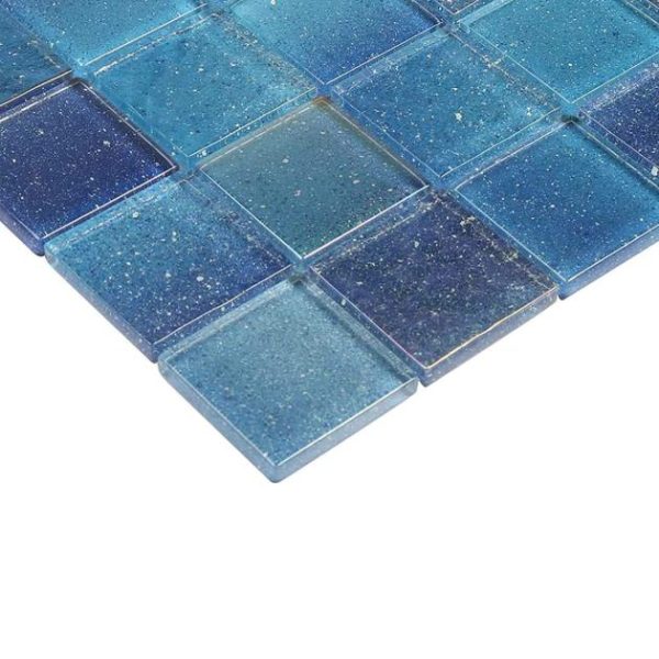 Shower | 1 sq. ft. Fairy Blue 2×2 Polished Glass Mosiac Tile Blue Bathroom Bathroom