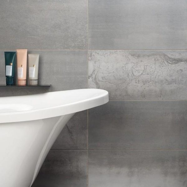 Shower | 1 sq. ft. Hewlett Metal Silver 12×24 Matte Porcelain Tile Metal Silver Bathroom Bathroom