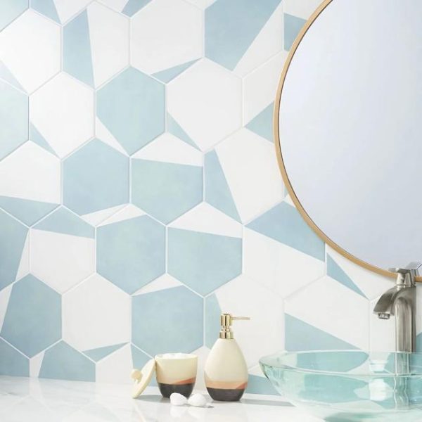 Shower | 1 sq. ft. HexArt Pop Turquoise 8″ Hexagon Matte Porcelain Tile Pop Turquoise 8 Bathroom Bathroom