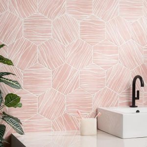 Shower | 1 sq. ft. HexArt Zen Ice Rosa 8″ Hexagon Matte Porcelain Tile Ice Rosa Bathroom Bathroom