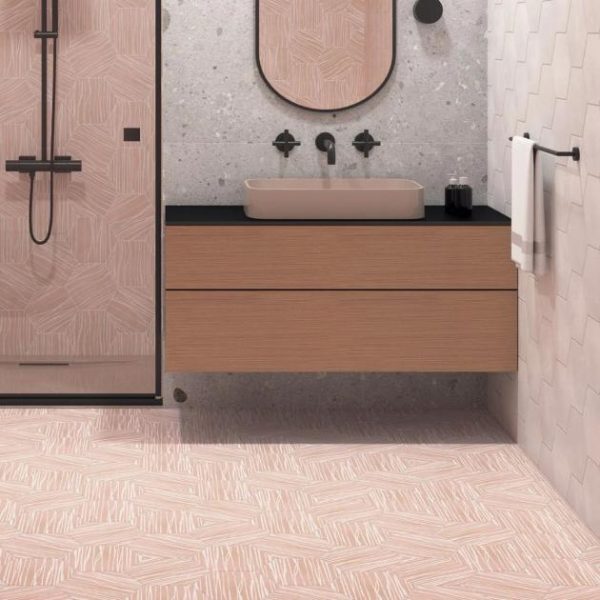 Shower | 1 sq. ft. HexArt Zen Ice Rosa 8″ Hexagon Matte Porcelain Tile Ice Rosa Bathroom Bathroom