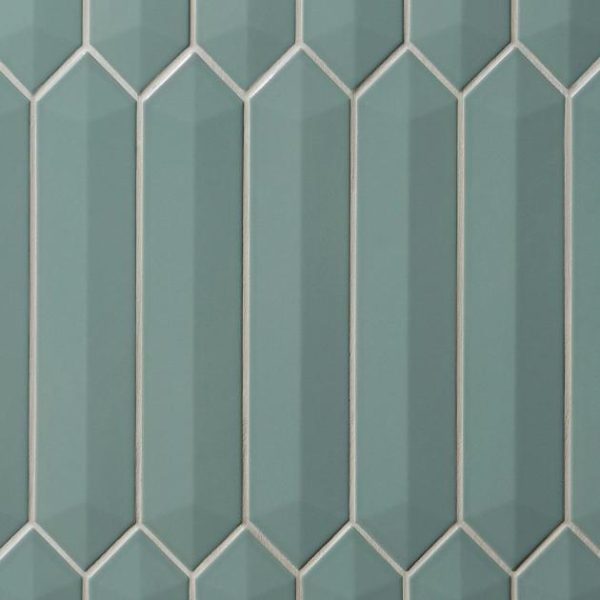 Shower | 1 sq. ft. Kent Jade Green 3D 3×12 Contour Picket Polished Ceramic Wall Tile 3D Jade Backsplash & Kitchen 3D Jade