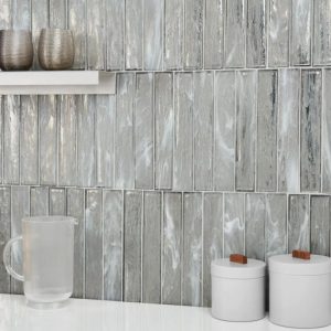 Shower | 1 sq. ft. Komorebi Brick Mineral Ice Gray 2×12 Polished Glass Subway Tile Ice Gray Backsplash & Kitchen Backsplash & Kitchen