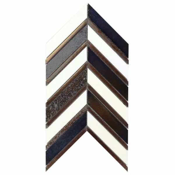 Shower | 1 sq. ft. Magma Chevron Susa Bronze Black & White Asian Statuary Marble & Lava Stone Polished Mosaic Tile White Bronze Bathroom Bathroom