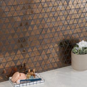 Shower | 1 sq. ft. Magma Triangles Bronze 2″ Polished Lava Stone Mosaic Tile Triangles Bathroom Bathroom