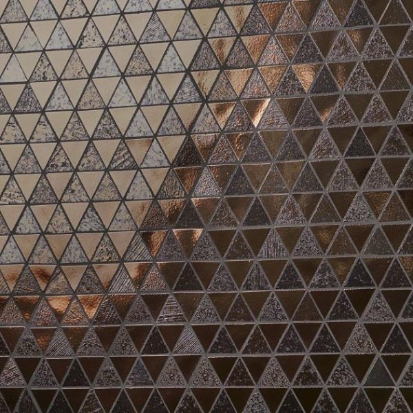 Shower | 1 sq. ft. Magma Triangles Bronze 2″ Polished Lava Stone Mosaic Tile Triangles Bathroom Bathroom