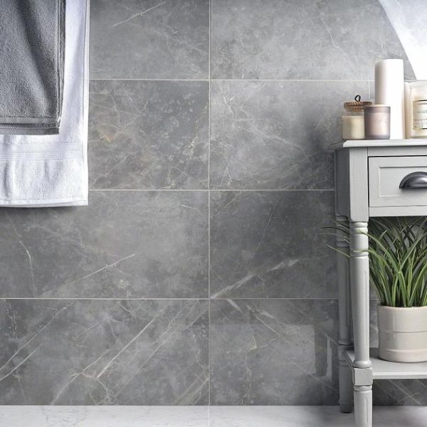 Shower | 1 sq. ft. Marble Tech Grigio Imperiale 12×24 Polished Porcelain Tile Gray Polished Bathroom Bathroom