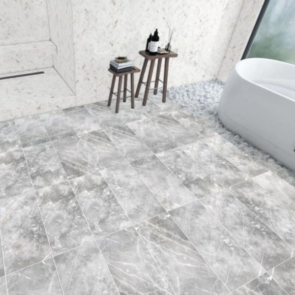 Shower | 1 sq. ft. Marble Tech Grigio Imperiale 12×24 Polished Porcelain Tile Gray Polished Bathroom Bathroom