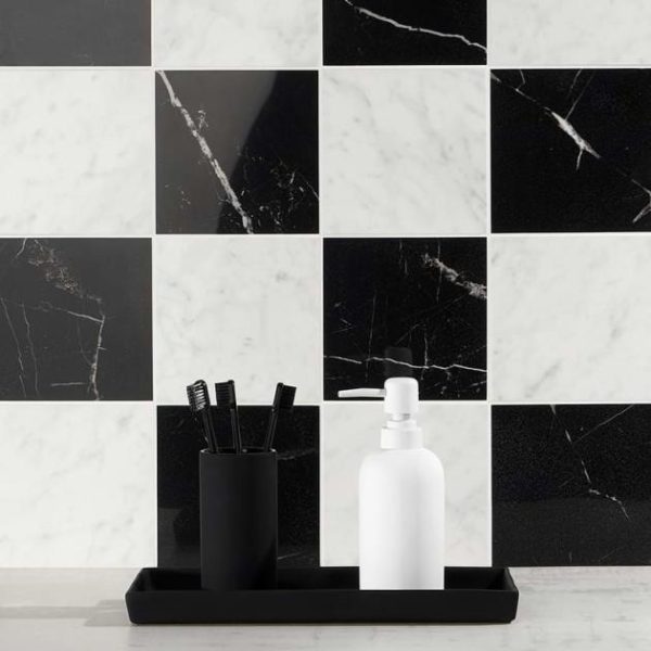 Shower | 1 sq. ft. Marble Tech Port Laurent 6×6 Polished Nero Marquina Look Porcelain Tile Black Polished Bathroom Bathroom