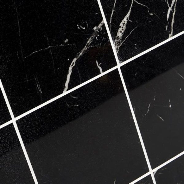 Shower | 1 sq. ft. Marble Tech Port Laurent 6×6 Polished Nero Marquina Look Porcelain Tile Black Polished Bathroom Bathroom