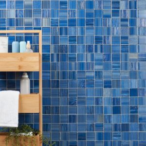 Shower | 1 sq. ft. Marley Lake Blue 2×2 Polished Glass Mosaic Lake Bathroom Bathroom