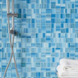 Shower | 1 sq. ft. Marley Ocean Blue 2×2 Polished Glass Mosaic Ocean Bathroom Bathroom