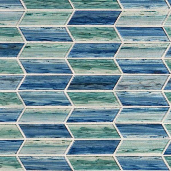 Shower | 1 sq. ft. Maya Chevron Aqua Blue and Green 2×7 Polished Glass Mosaic Tile Chevron Aqua Backsplash & Kitchen Backsplash & Kitchen