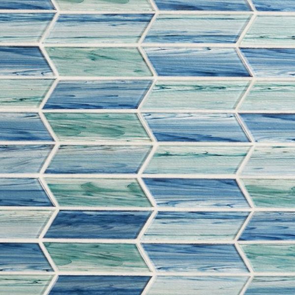 Shower | 1 sq. ft. Maya Chevron Aqua Blue and Green 2×7 Polished Glass Mosaic Tile Chevron Aqua Backsplash & Kitchen Backsplash & Kitchen