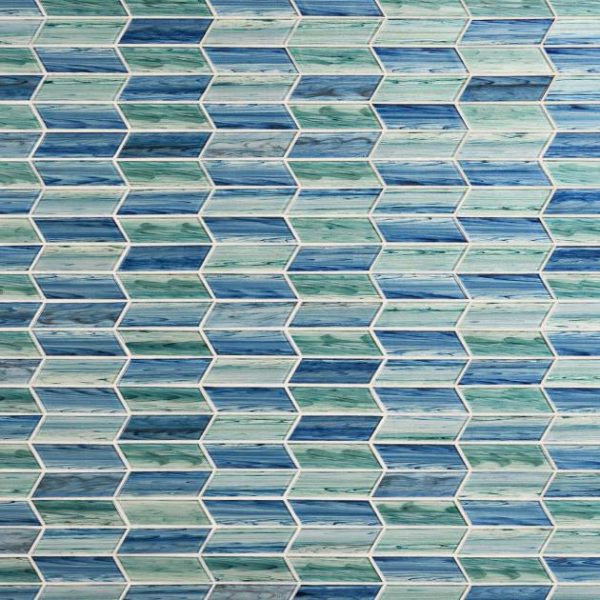 Shower | 1 sq. ft. Maya Chevron Aqua Blue and Green 2×7 Polished Glass Mosaic Tile Chevron Aqua Backsplash & Kitchen Backsplash & Kitchen