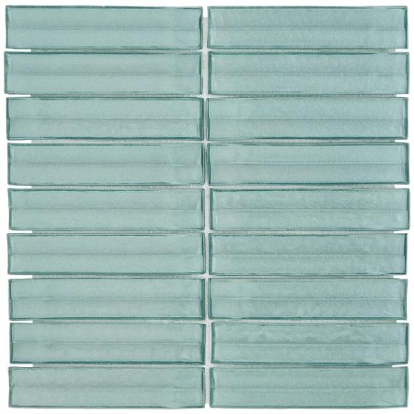 Shower | 1 sq. ft. Maya Stacked Ocean Green 1×5 Polished Glass Mosaic Tile Stacked Ocean Backsplash & Kitchen Backsplash & Kitchen