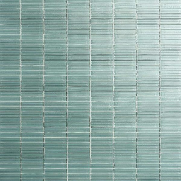 Shower | 1 sq. ft. Maya Stacked Ocean Green 1×5 Polished Glass Mosaic Tile Stacked Ocean Backsplash & Kitchen Backsplash & Kitchen