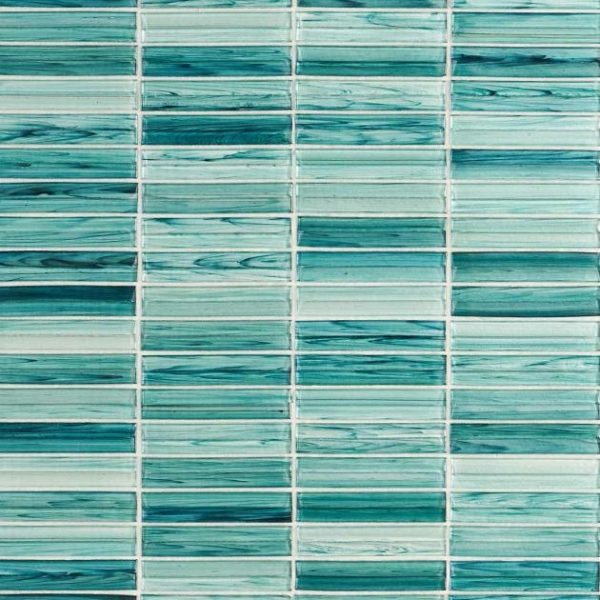 Shower | 1 sq. ft. Maya Stacked Teal Green 1×5 Polished Glass Mosaic Tile Stacked Teal Backsplash & Kitchen Backsplash & Kitchen