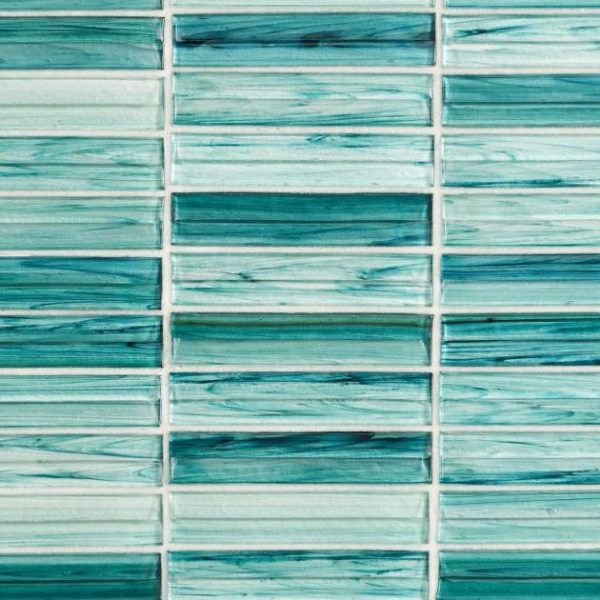 Shower | 1 sq. ft. Maya Stacked Teal Green 1×5 Polished Glass Mosaic Tile Stacked Teal Backsplash & Kitchen Backsplash & Kitchen