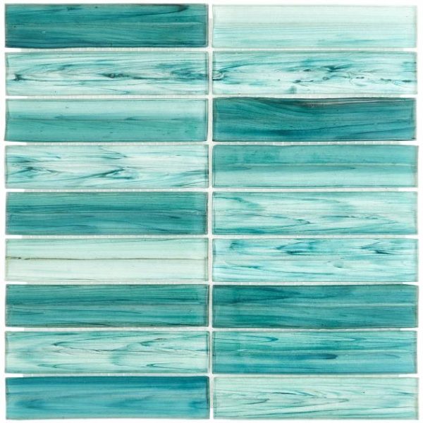 Shower | 1 sq. ft. Maya Stacked Teal Green 1×5 Polished Glass Mosaic Tile Stacked Teal Backsplash & Kitchen Backsplash & Kitchen