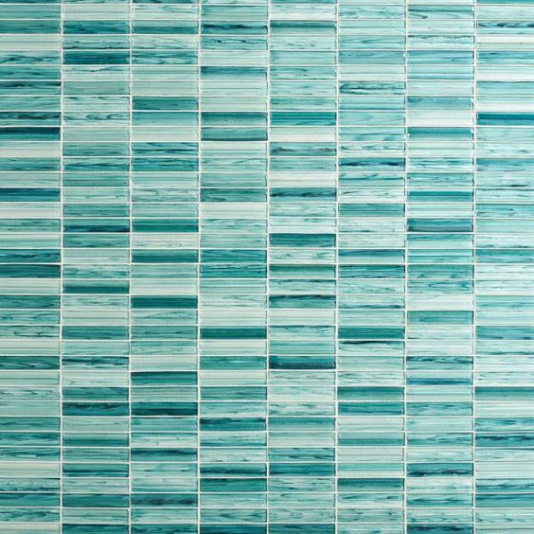 Shower | 1 sq. ft. Maya Stacked Teal Green 1×5 Polished Glass Mosaic Tile Stacked Teal Backsplash & Kitchen Backsplash & Kitchen