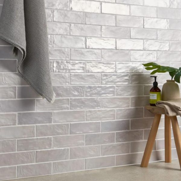 Shower | 1 sq. ft. Montauk Fog Gray 2×8 Mixed Finish Ceramic Subway Tile Fog Gray Backsplash & Kitchen Backsplash & Kitchen