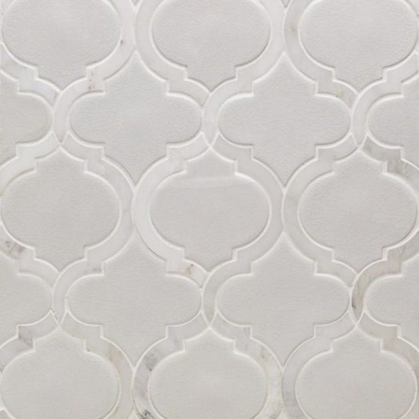 Shower | 1 sq. ft. Nabi Arabesque Glacier White Marble & Crackled Glass Tile Glacier White Bathroom Bathroom