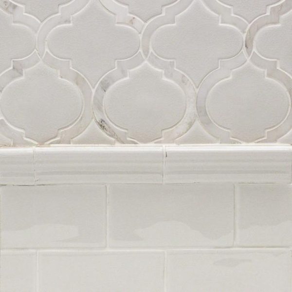 Shower | 1 sq. ft. Nabi Arabesque Glacier White Marble & Crackled Glass Tile Glacier White Bathroom Bathroom