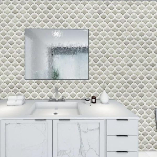 Shower | 1 sq. ft. Nabi Arabesque Tundra Marble & Crackled Glass Tile Tundra Bathroom Bathroom