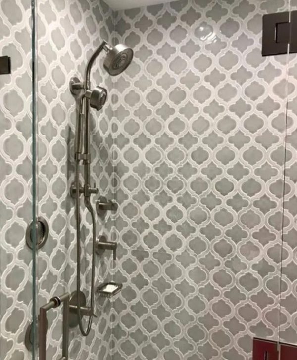 Shower | 1 sq. ft. Nabi Arabesque Tundra Marble & Crackled Glass Tile Tundra Bathroom Bathroom