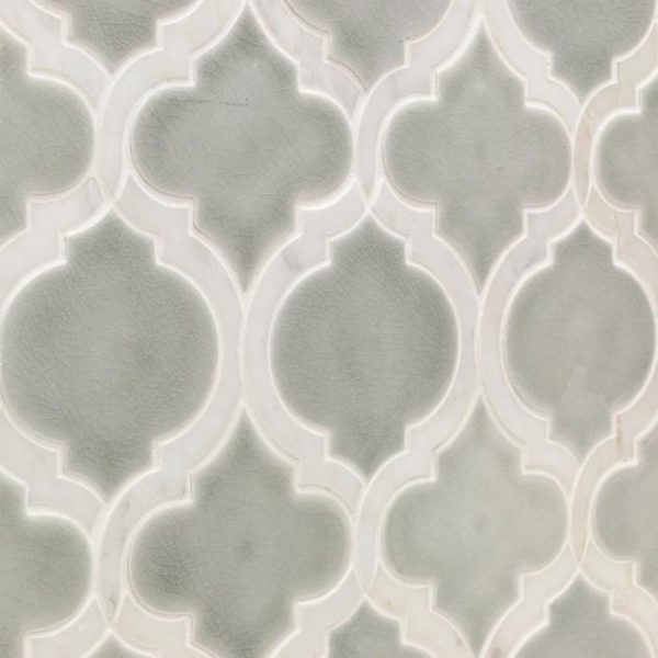 Shower | 1 sq. ft. Nabi Arabesque Tundra Marble & Crackled Glass Tile Tundra Bathroom Bathroom